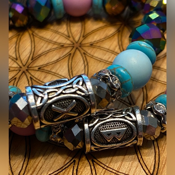 Yak bones Skulls, Sacred Geometry Matching Bracelet Set with Ancient Runes - Picture 3 of 7